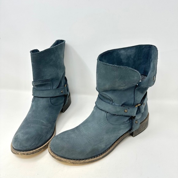 Sundance Nubuck Leather Harness Moto Boot Blue Size 39 - Picture 1 of 8